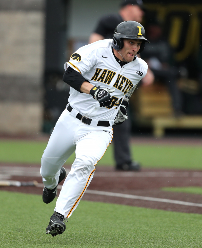Iowa Hawkeyes catcher Austin Martin (34) against Michigan State Sunday, May 12, 2019 at Duane Banks Field. (Brian Ray/hawkeyesports.com)