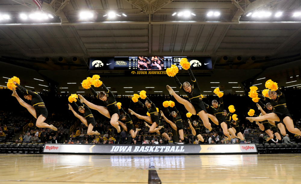 The Iowa Dance Team performs at halftime of the Iowa Hawkeyes game against the Maryland Terrapins Friday, January 10, 2020 at Carver-Hawkeye Arena. (Brian Ray/hawkeyesports.com)