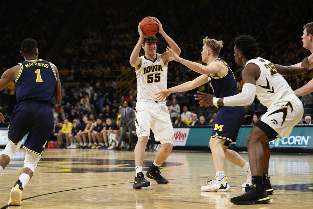 Iowa Hawkeyes forward Luka Garza (55) against the Michigan Wolverines Friday, February 1, 2019 at Carver-Hawkeye Arena. (Brian Ray/hawkeyesports.com)