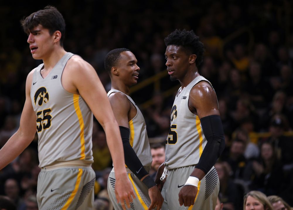 Iowa Hawkeyes forward Tyler Cook (25) and guard Maishe Dailey (1) against the Nebraska Cornhuskers Sunday, January 6, 2019 at Carver-Hawkeye Arena. (Brian Ray/hawkeyesports.com)