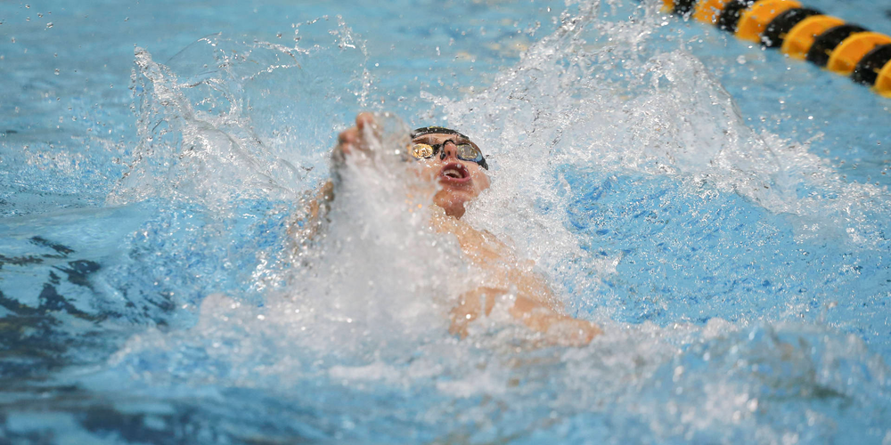 Iowa’s Sergey Kuznetsov swims the 100-yard backstroke during the Iowa swimming and diving meet vs Notre Dame and Illinois on Saturday, January 11, 2020 at the Campus Recreation and Wellness Center. (Lily Smith/hawkeyesports.com)