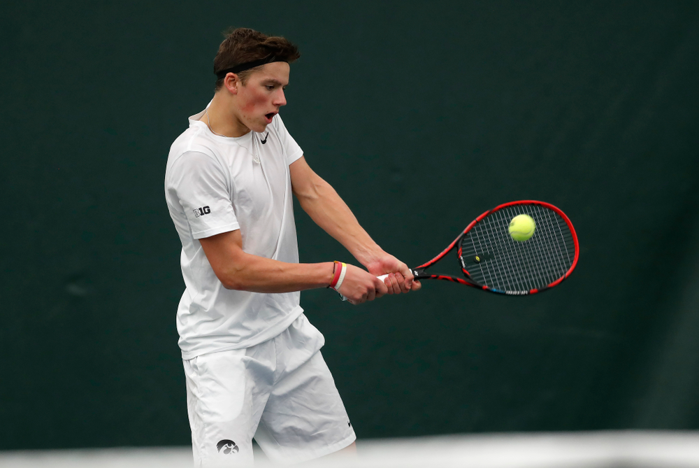 Joe Tyler against Purdue Sunday, April 15, 2018 at the Hawkeye Tennis and Recreation Center. (Brian Ray/hawkeyesports.com)