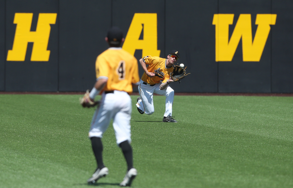 Iowa Hawkeyes outfielder Ben Norman (9) against the Nebraska Cornhuskers Sunday, April 21, 2019 at Duane Banks Field. (Brian Ray/hawkeyesports.com)