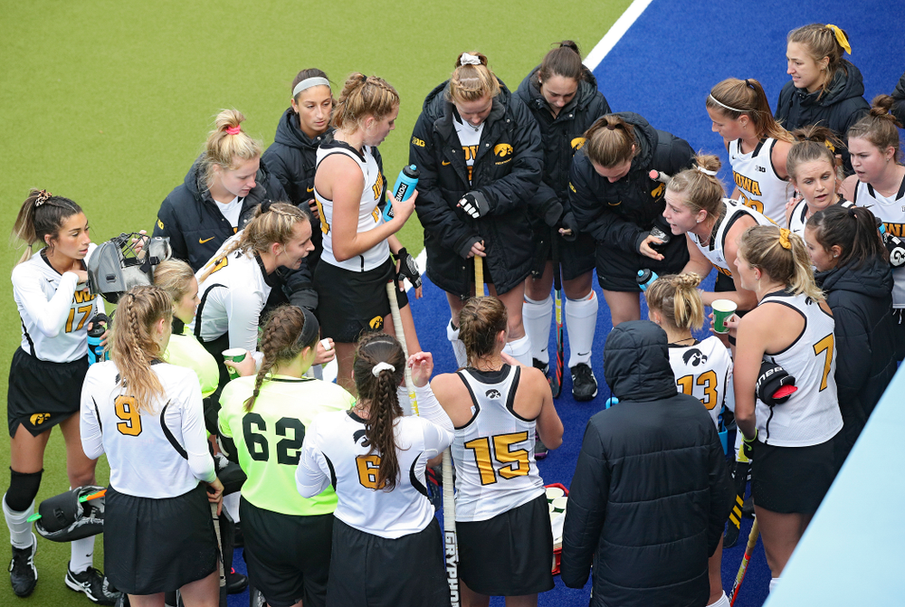 Iowa’s Katie Birch (11) talks with her team in a huddle between the third and fourth quarter of their NCAA Tournament Second Round match against North Carolina at Karen Shelton Stadium in Chapel Hill, N.C. on Sunday, Nov 17, 2019. (Stephen Mally/hawkeyesports.com)