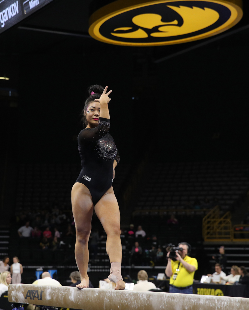 Iowa's Clair Kaji competes on the beam during their meet against the Minnesota Golden Gophers Saturday, January 19, 2019 at Carver-Hawkeye Arena. (Brian Ray/hawkeyesports.com)