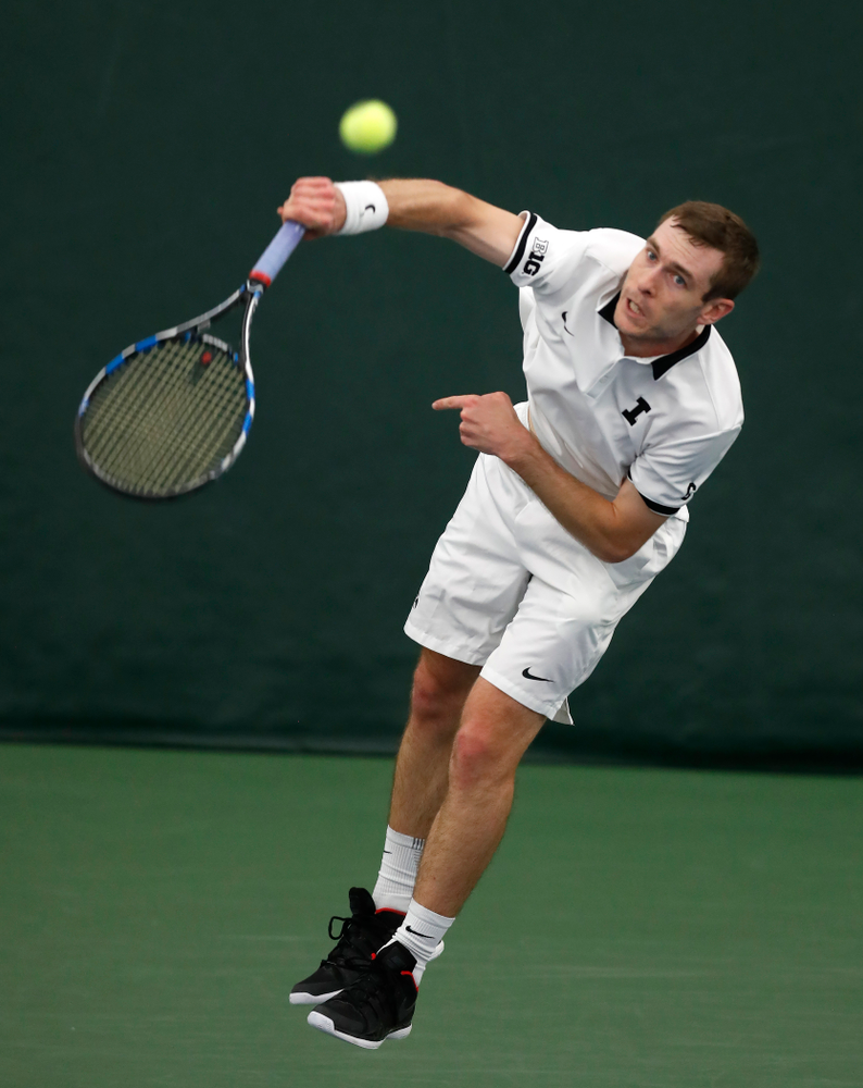 Jake Jacoby against Purdue Sunday, April 15, 2018 at the Hawkeye Tennis and Recreation Center. (Brian Ray/hawkeyesports.com)