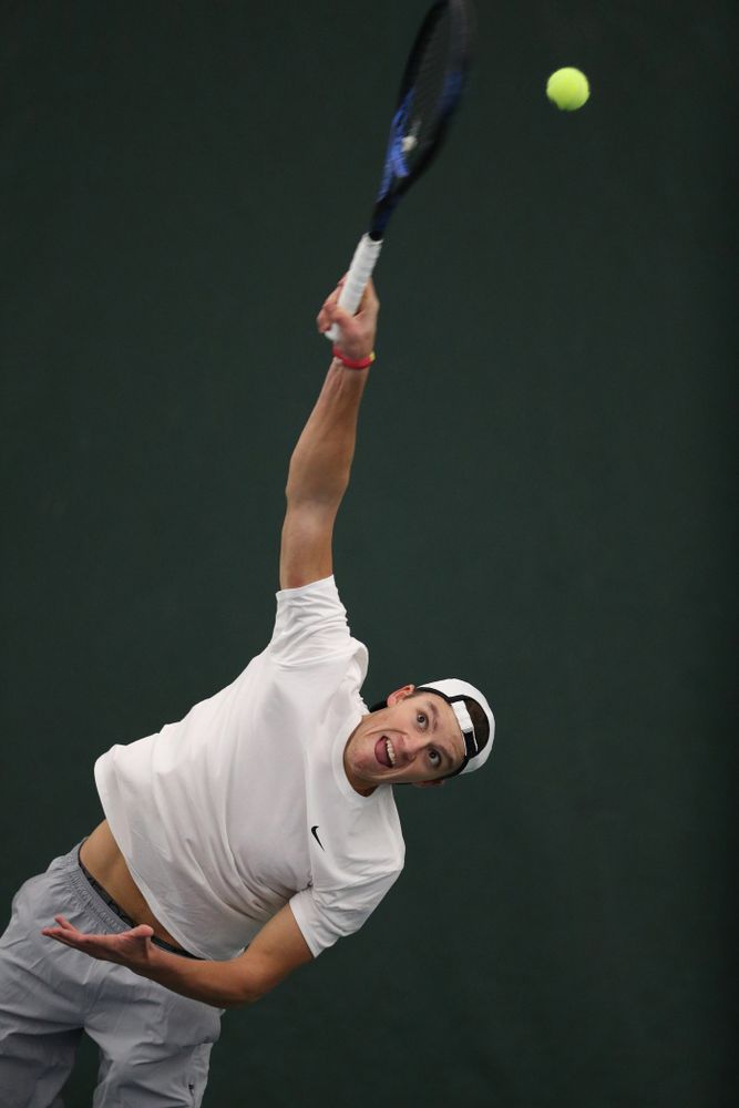Iowa's Joe Tyler against Western Michigan Saturday, January 19, 2019 at the Hawkeye Tennis and Recreation Complex. (Brian Ray/hawkeyesports.com)