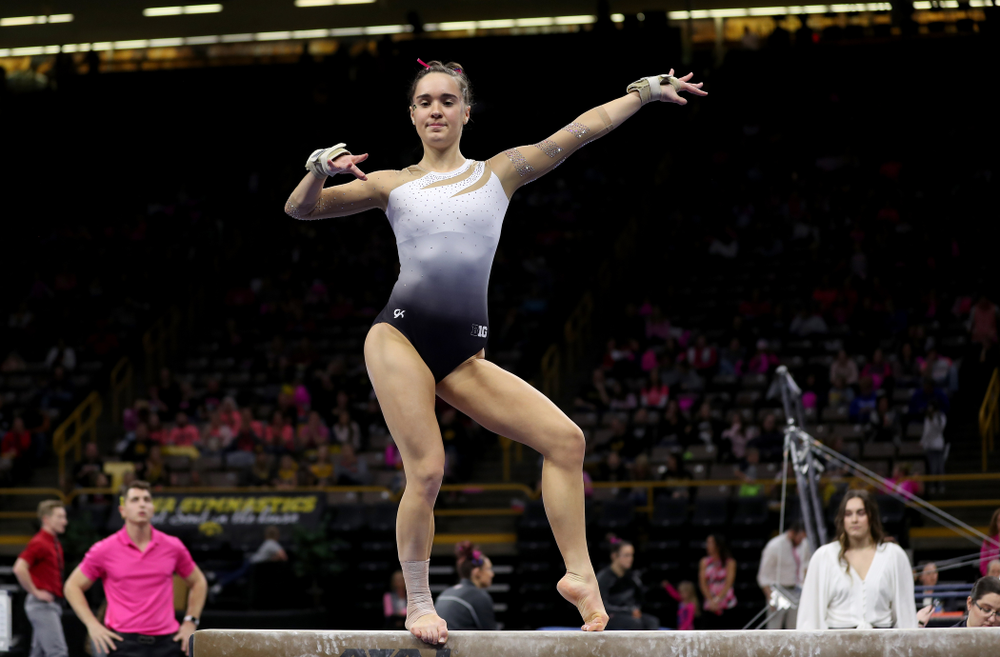 IowaÕs Allie Gilchrist competes on the beam against Ball State and Air Force Saturday, January 11, 2020 at Carver-Hawkeye Arena. (Brian Ray/hawkeyesports.com)