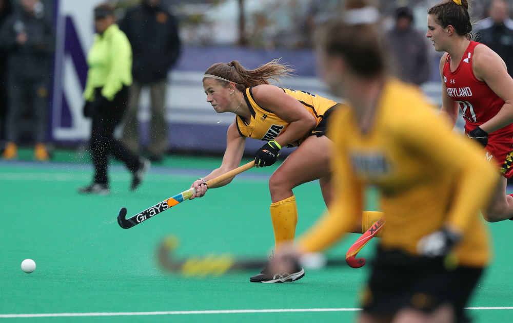 Iowa Hawkeyes Sophie Sunderland (20) against Maryland during the championship game of the Big Ten Tournament Sunday, November 4, 2018 at Lakeside Field in Evanston, Ill. (Brian Ray/hawkeyesports.com)