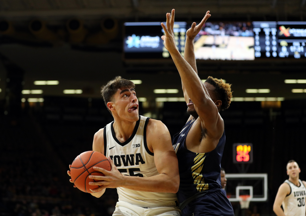 Iowa Hawkeyes forward Luka Garza (55) against Oral Roberts Friday, November 15, 2019 at Carver-Hawkeye Arena. (Brian Ray/hawkeyesports.com)