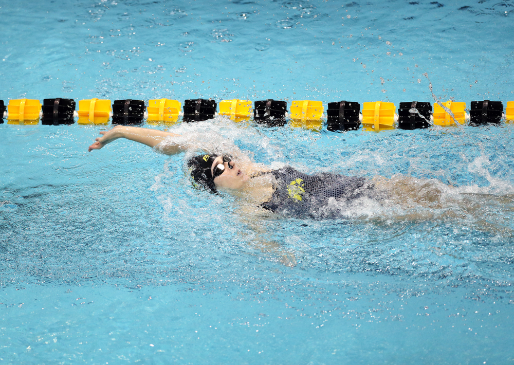 IowaÕs Zoe Pawloski swims the 200 yard backstroke against the Michigan Wolverines Friday, November 1, 2019 at the Campus Recreation and Wellness Center. (Brian Ray/hawkeyesports.com)