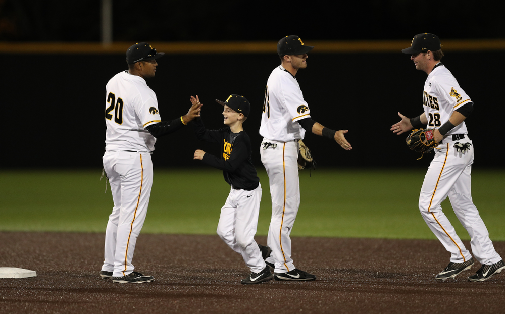 Gavin Gorzelanny and Izaya Fullard (20) against the Michigan State Spartans Friday, May 10, 2019 at Duane Banks Field. (Brian Ray/hawkeyesports.com)