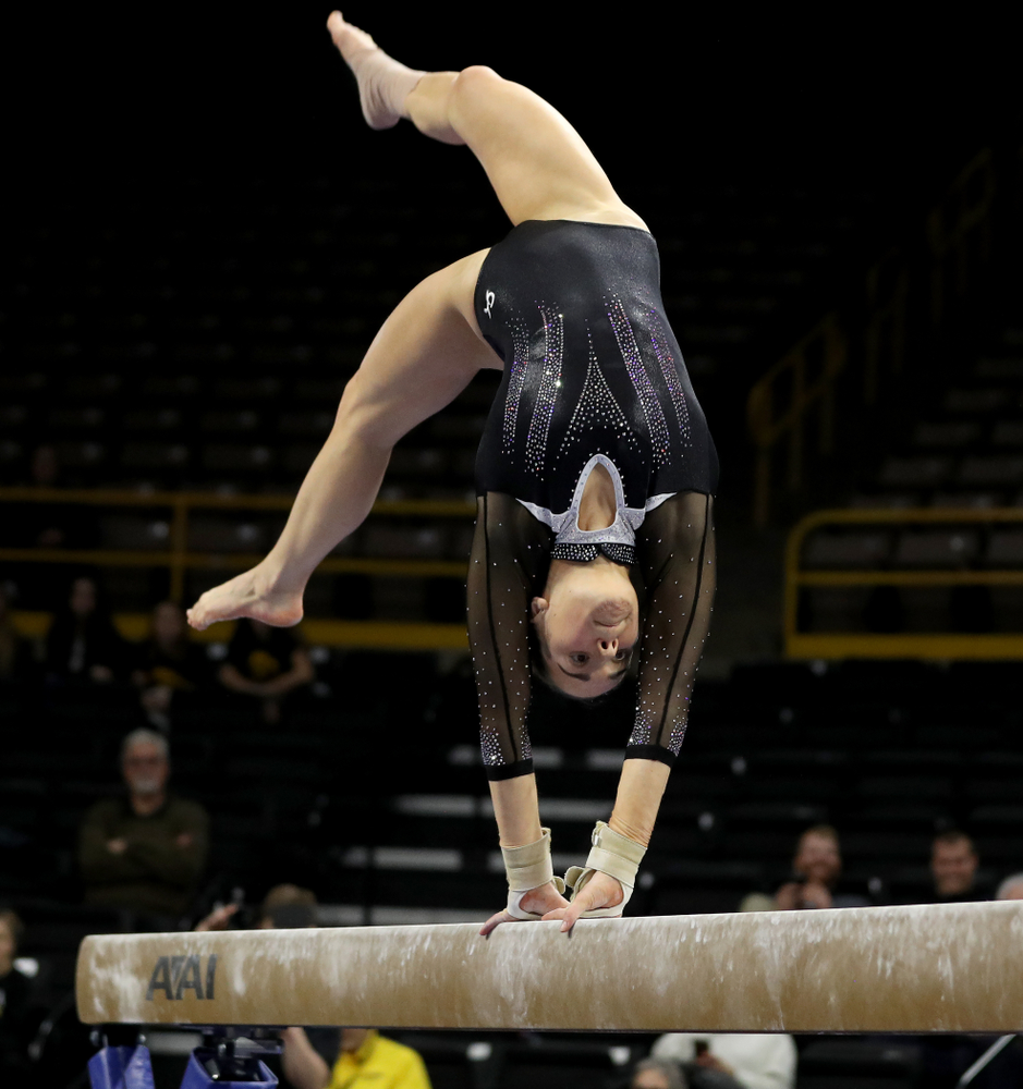 Iowa’s Allie Gilchrist competes on the beam against Michigan State Saturday, February 1, 2020 at Carver-Hawkeye Arena. (Brian Ray/hawkeyesports.com)