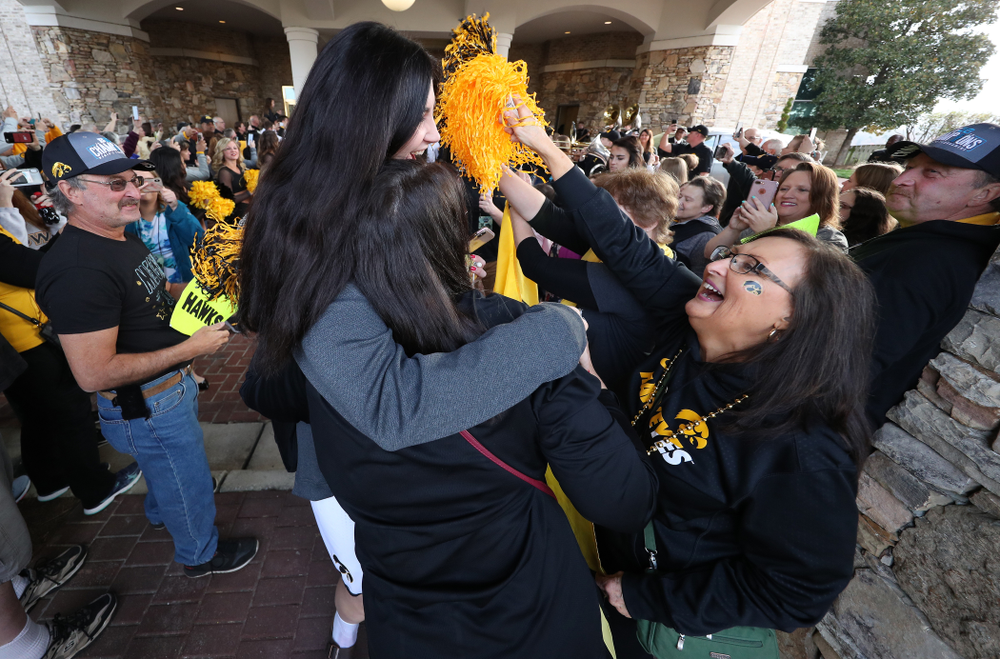 Iowa Hawkeyes forward Megan Gustafson (10) during a send off at the hotel before their game against the NC State Wolfpack in the regional semi-final of the 2019 NCAA Women's College Basketball Tournament Saturday, March 30, 2019 at Greensboro Coliseum in Greensboro, NC.(Brian Ray/hawkeyesports.com)