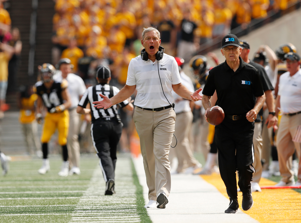 Iowa Hawkeyes head coach Kirk Ferentz against the Northern Illinois Huskies Saturday, September 1, 2018 at Kinnick Stadium. (Brian Ray/hawkeyesports.com)