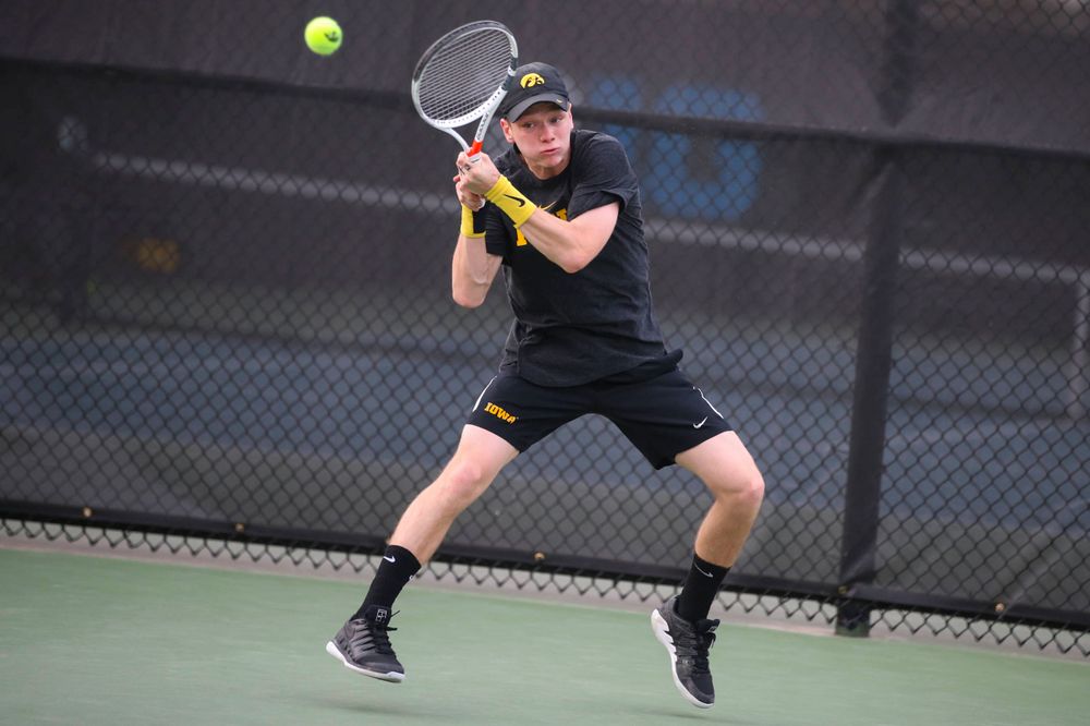 IowaÕs Jason Kerst at tennis vs Illinois State on Sunday, April 21, 2019 at the Hawkeye Tennis and Recreation Complex. (Lily Smith/hawkeyesports.com)