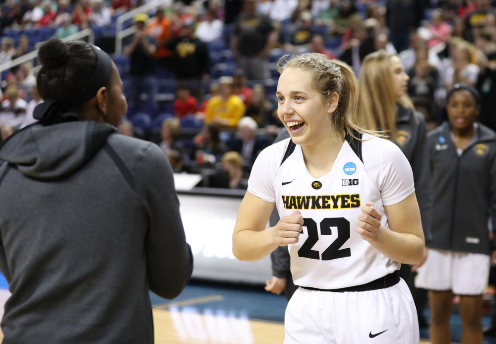Iowa Hawkeyes guard Kathleen Doyle (22) against the NC State Wolfpack in the regional semi-final of the 2019 NCAA Women's College Basketball Tournament Saturday, March 30, 2019 at Greensboro Coliseum in Greensboro, NC.(Brian Ray/hawkeyesports.com)