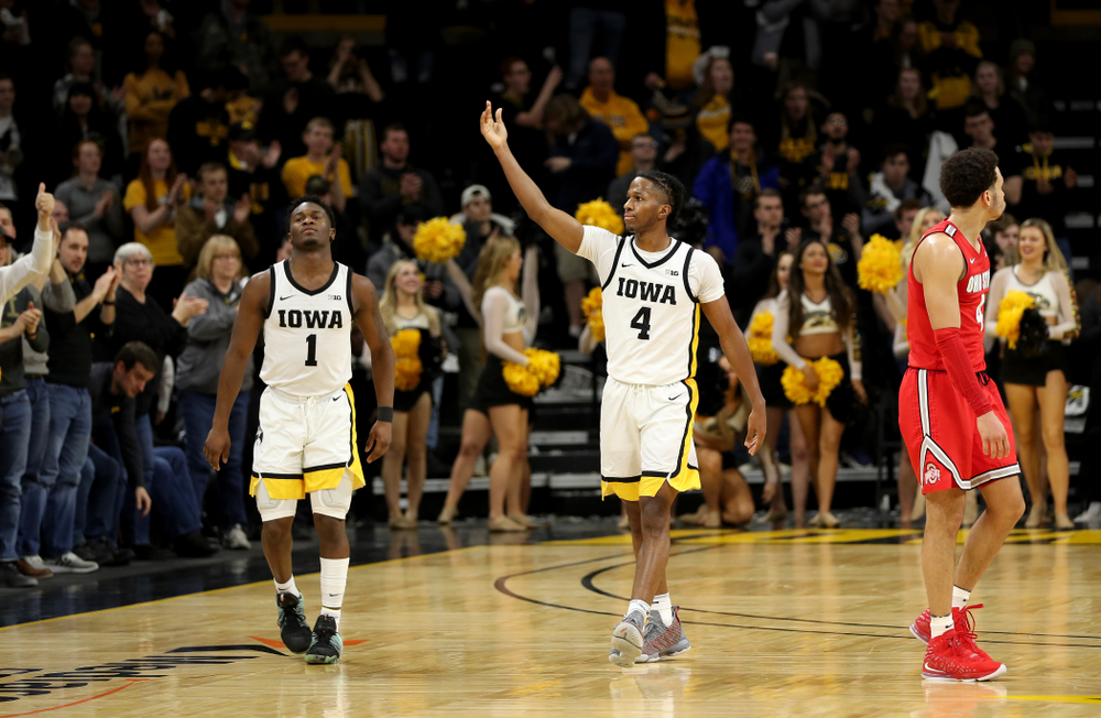 Iowa Hawkeyes guard Bakari Evelyn (4) against the Ohio State Buckeyes Thursday, February 20, 2020 at Carver-Hawkeye Arena. (Brian Ray/hawkeyesports.com)