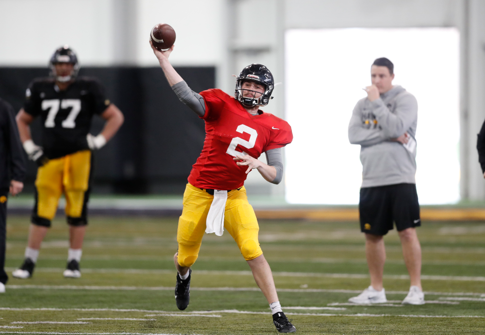Iowa Hawkeyes quarterback Peyton Mansell (2) during spring practice Thursday, March 29, 2018 at the Hansen Football Performance Center. (Brian Ray/hawkeyesports.com)