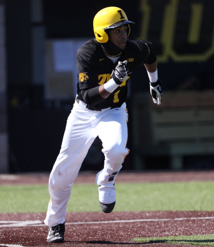 Iowa Hawkeyes infielder Lorenzo Elion (1) against California State Northridge Sunday, March 17, 2019 at Duane Banks Field. (Brian Ray/hawkeyesports.com)