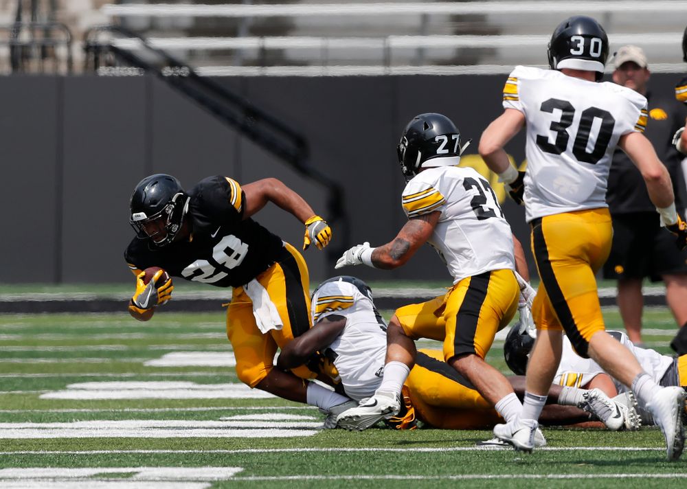 Iowa Hawkeyes running back Toren Young (28) during Kids Day Saturday, August 11, 2018 at Kinnick Stadium. (Brian Ray/hawkeyesports.com)