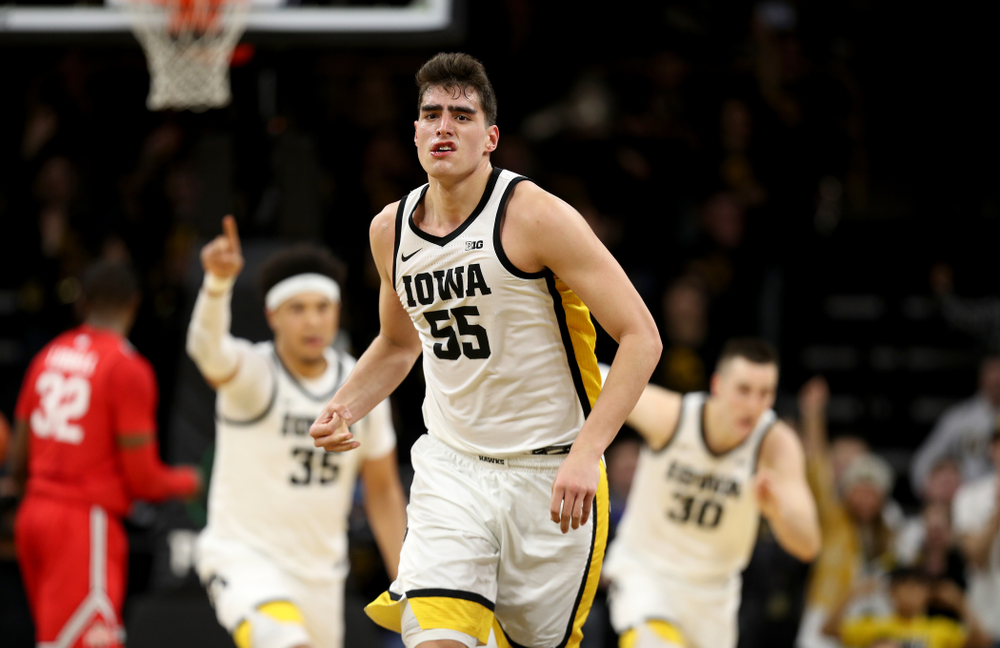 Iowa Hawkeyes forward Luka Garza (55) against the Ohio State Buckeyes Thursday, February 20, 2020 at Carver-Hawkeye Arena. (Brian Ray/hawkeyesports.com)