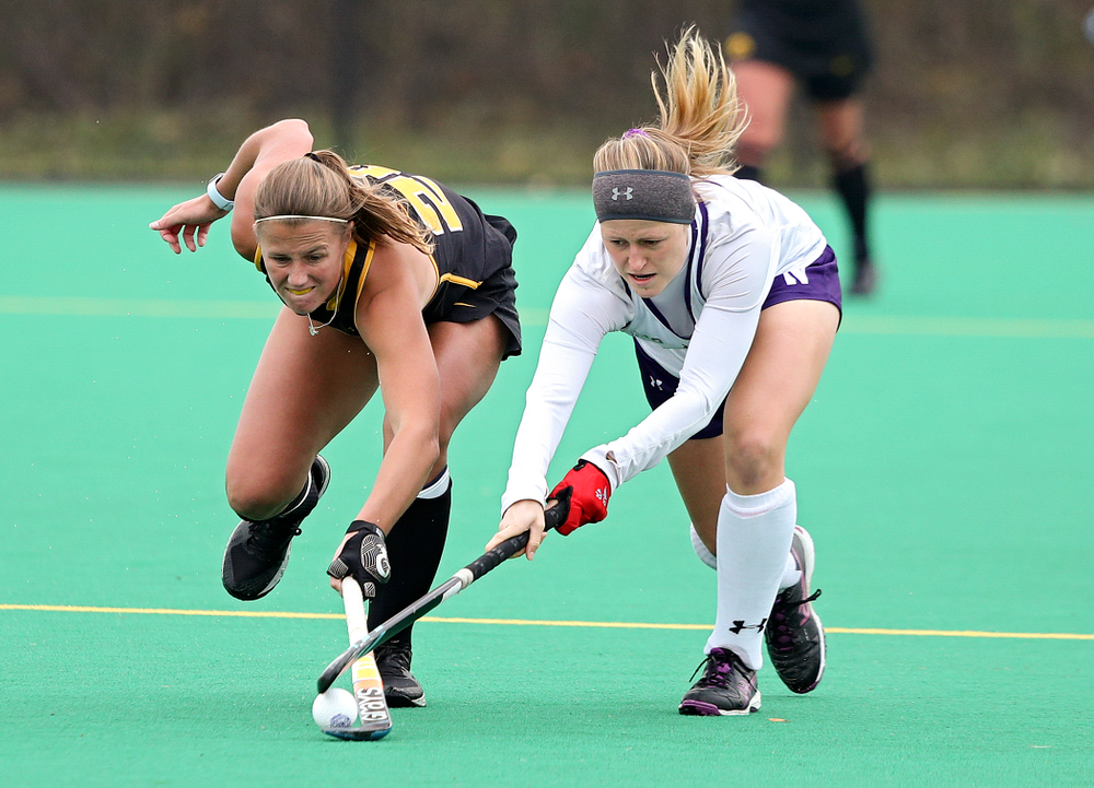 Iowa’s Sophie Sunderland (20) tries to reach the ball during the second quarter of their game at Grant Field in Iowa City on Saturday, Oct 26, 2019. (Stephen Mally/hawkeyesports.com)