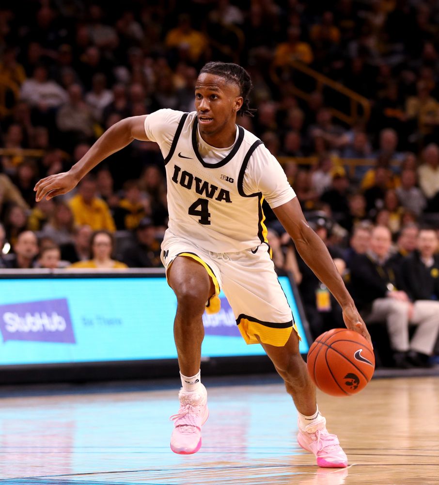 Iowa Hawkeyes guard Bakari Evelyn (4) against the Purdue Boilermakers Tuesday, March 3, 2020 at Carver-Hawkeye Arena. (Brian Ray/hawkeyesports.com)