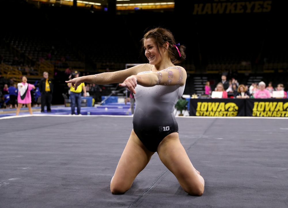 IowaÕs Erin Castle competes on the floor against Ball State and Air Force Saturday, January 11, 2020 at Carver-Hawkeye Arena. (Brian Ray/hawkeyesports.com)