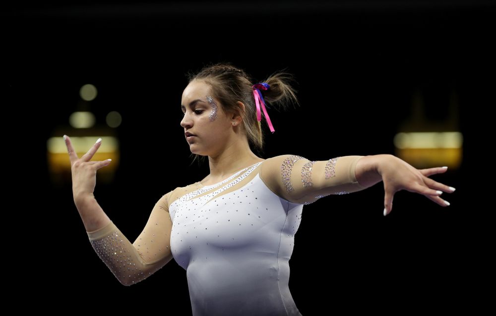 IowaÕs Dani Castillo competes on the beam against Ball State and Air Force Saturday, January 11, 2020 at Carver-Hawkeye Arena. (Brian Ray/hawkeyesports.com)