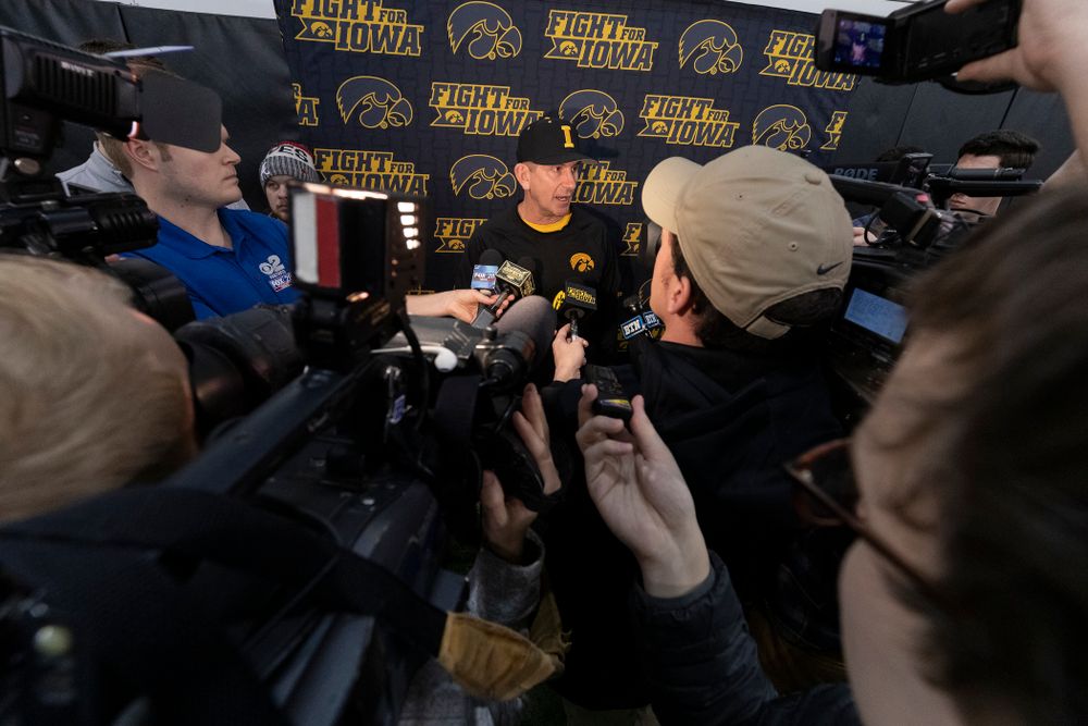 Iowa Hawkeyes head coach Rick Heller answers questions from reporters during the team's annual media day Tuesday, February 5, 2019 in the Indoor Practice Facility. (Brian Ray/hawkeyesports.com)