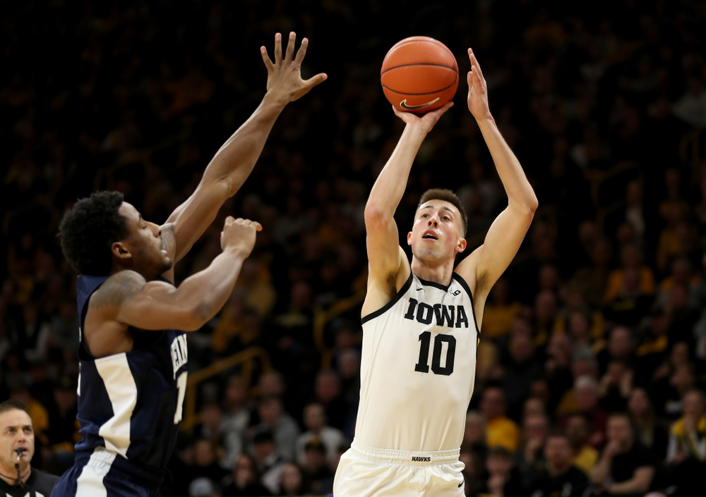 Iowa Hawkeyes guard Joe Wieskamp (10) against Penn State Saturday, February 29, 2020 at Carver-Hawkeye Arena. (Brian Ray/hawkeyesports.com)