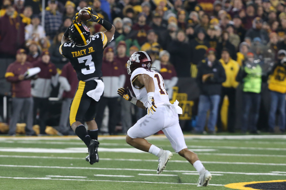 Iowa Hawkeyes wide receiver Tyrone Tracy Jr. (3) during Iowa football vs Minnesota on Saturday, November 16, 2019 at Kinnick Stadium. (Lily Smith/hawkeyesports.com)