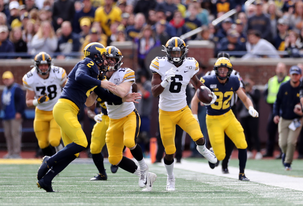 Iowa Hawkeyes wide receiver Ihmir Smith-Marsette (6) against the Michigan Wolverines Saturday, October 5, 2019 at Michigan Stadium in Ann Arbor, MI. (Brian Ray/hawkeyesports.com)