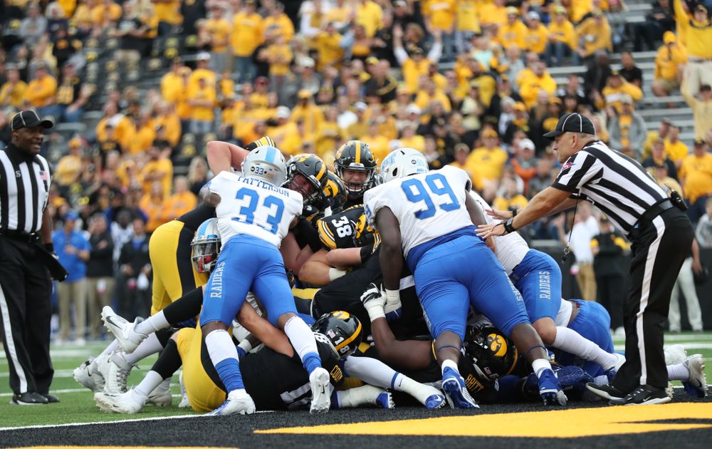 The Iowa Hawkeyes score against Middle Tennessee State Saturday, September 28, 2019 at Kinnick Stadium. (Max Allen/hawkeyesports.com)