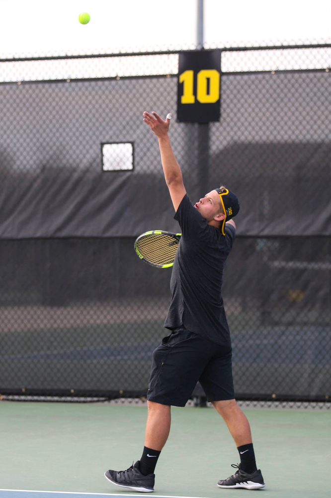 IowaÕs Will Davies at tennis vs Illinois State on Sunday, April 21, 2019 at the Hawkeye Tennis and Recreation Complex. (Lily Smith/hawkeyesports.com)