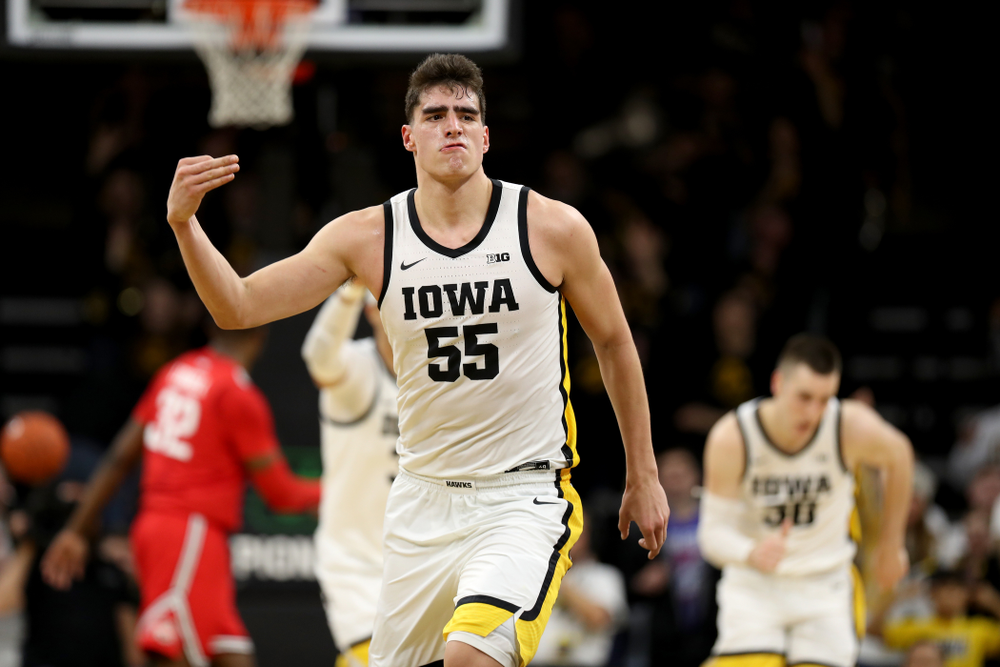Iowa Hawkeyes forward Luka Garza (55) against the Ohio State Buckeyes Thursday, February 20, 2020 at Carver-Hawkeye Arena. (Brian Ray/hawkeyesports.com)