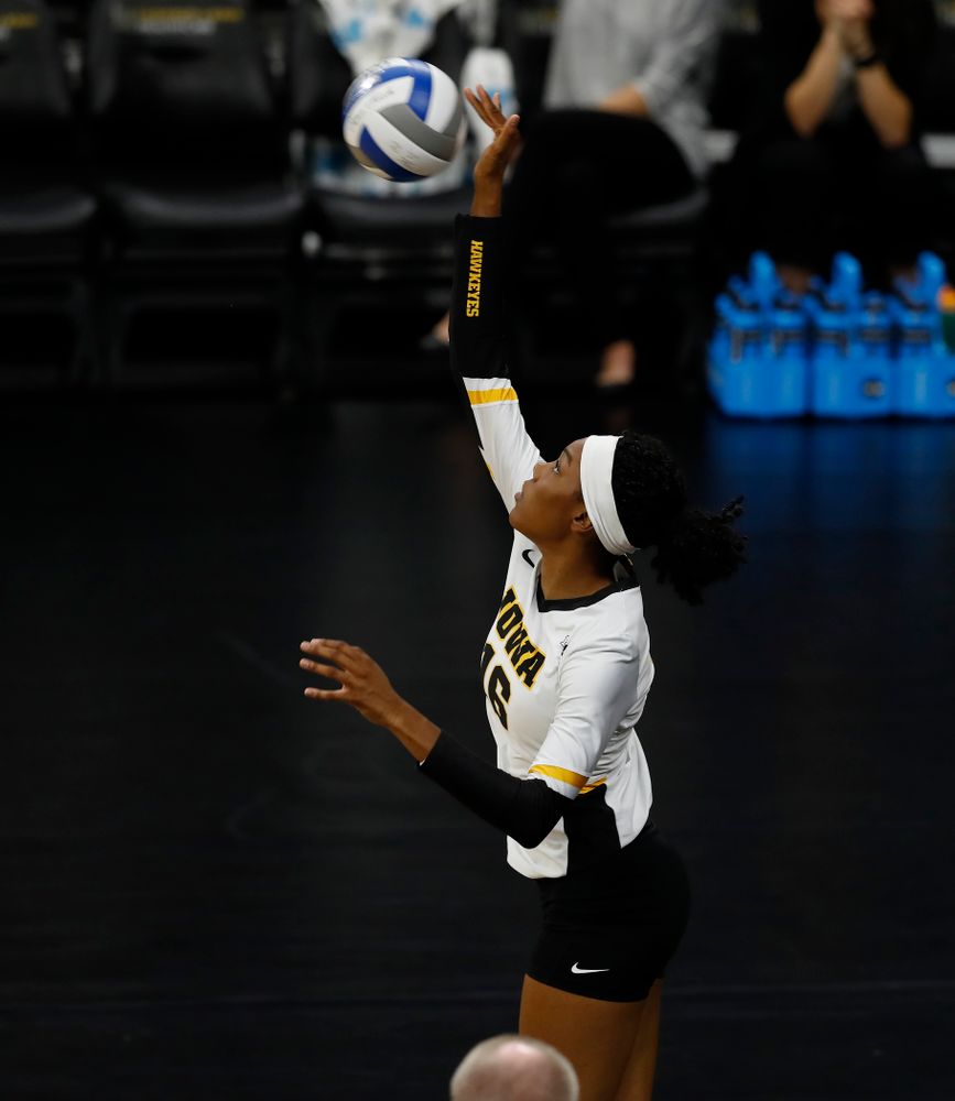 Iowa Hawkeyes outside hitter Taylor Louis (16) against Eastern Illinois Sunday, September 9, 2018 at Carver-Hawkeye Arena. (Brian Ray/hawkeyesports.com)