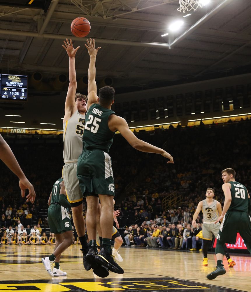 Iowa Hawkeyes forward Luka Garza (55) against the Michigan State Spartans Thursday, January 24, 2019 at Carver-Hawkeye Arena. (Brian Ray/hawkeyesports.com)