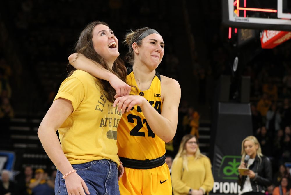 Iowa Hawkeyes forward Hannah Stewart (21) during senior day ceremonies following their game against the Northwestern Wildcats Sunday, March 3, 2019 at Carver-Hawkeye Arena. (Brian Ray/hawkeyesports.com)