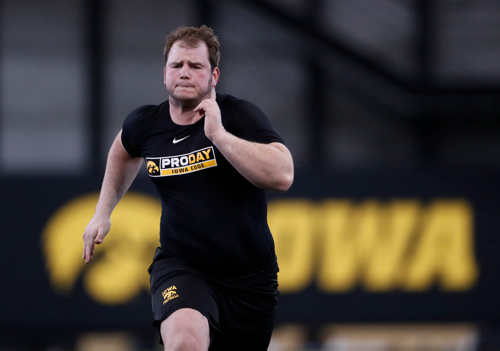 Iowa Hawkeyes defensive lineman Nathan Bazata (99) during the team's annual pro day Monday, March 26, 2018 at the Hansen Football Performance Center. (Brian Ray/hawkeyesports.com)