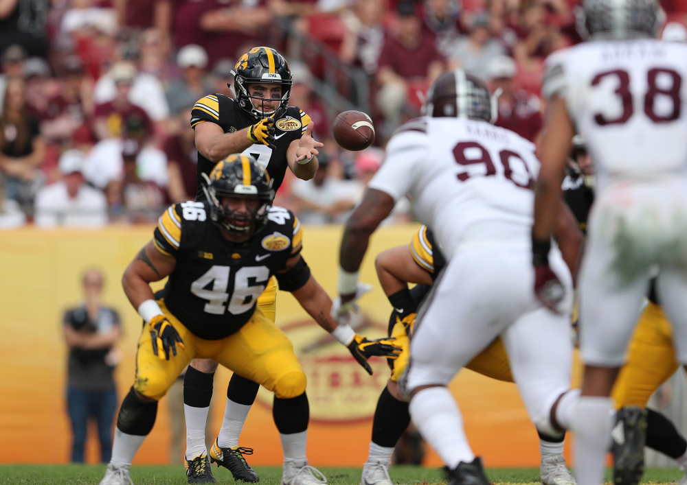 Iowa Hawkeyes punter Colten Rastetter (7) during the Outback Bowl Tuesday, January 1, 2019 at Raymond James Stadium in Tampa, FL. (Brian Ray/hawkeyesports.com)