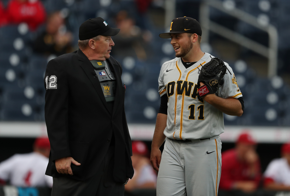 Iowa Hawkeyes Cole McDonald (11) against the Indiana Hoosiers in the first round of the Big Ten Baseball Tournament Wednesday, May 22, 2019 at TD Ameritrade Park in Omaha, Neb. (Brian Ray/hawkeyesports.com)