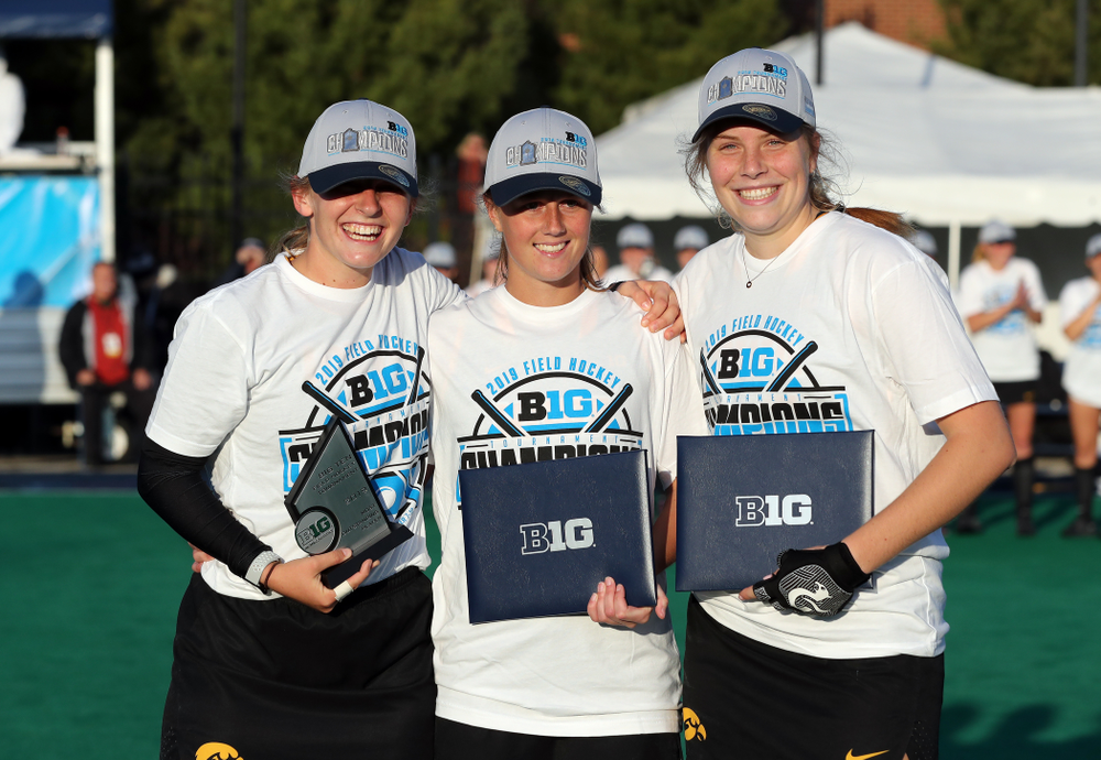 The Iowa Hawkeyes celebrate their 1-0 overtime victory over Penn State to win the 2019 Big Ten Field Hockey Tournament Sunday, November 10, 2019 at Penn State (Brian Ray/hawkeyesports.com)