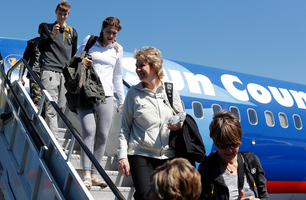 Iowa Hawkeyes head coach Lisa Bluder as they arrive in Los Angeles for the first round of the 2018 NCAA Tournament Thursday, March 15, 2018 at LAX. (Brian Ray/hawkeyesports.com)