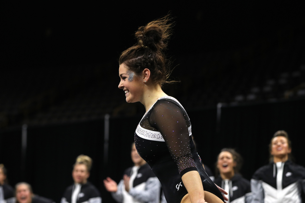 Iowa's Erin Castle competes on the floor against the Rutgers Scarlet Knights Saturday, January 26, 2019 at Carver-Hawkeye Arena. (Brian Ray/hawkeyesports.com)