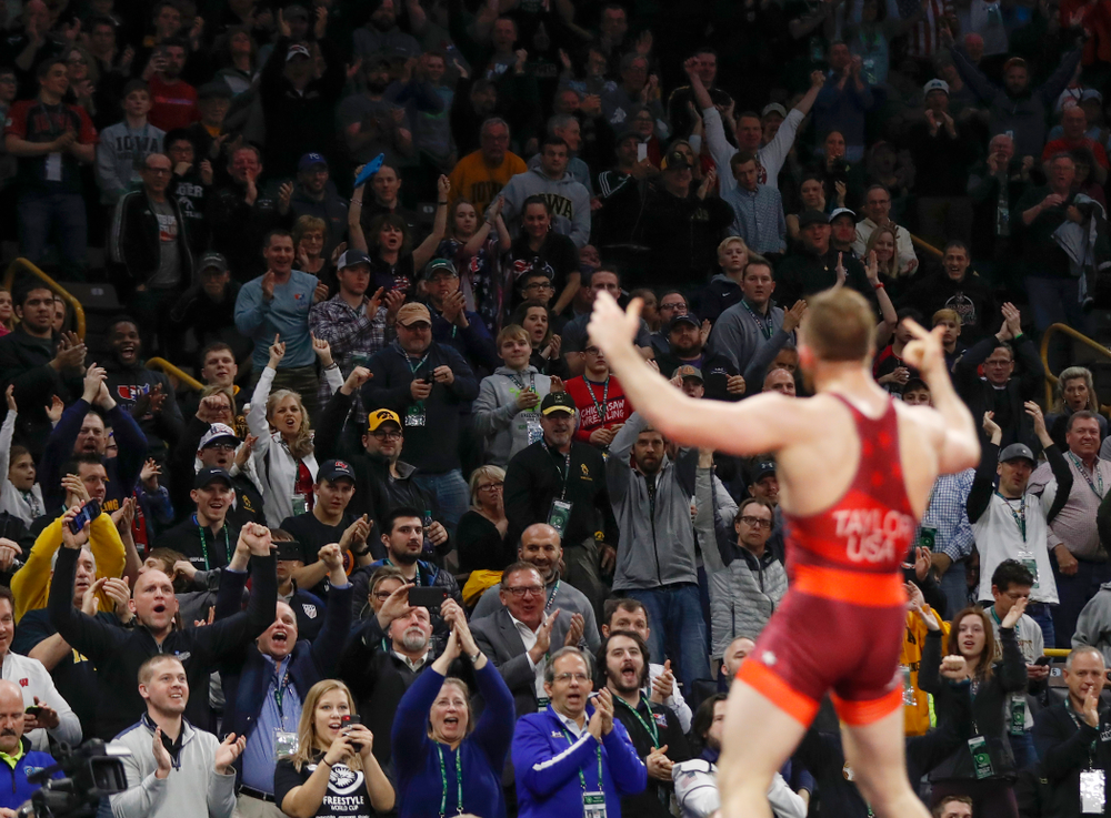 David Taylor during the gold medal match of the United World Wrestling Freestyle World Cup against Azerbaijan Sunday, April 8, 2018 at Carver-Hawkeye Arena. (Brian Ray/hawkeyesports.com)