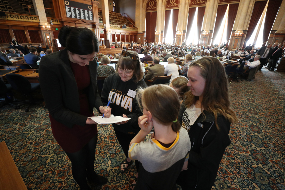Iowa WomenÕs BasketballÕs Megan Gustafson is recognized with a resolution by the house and the senate at the Iowa State Capitol Wednesday, April 24, 2019 in Des Moines. (Brian Ray/hawkeyesports.com)