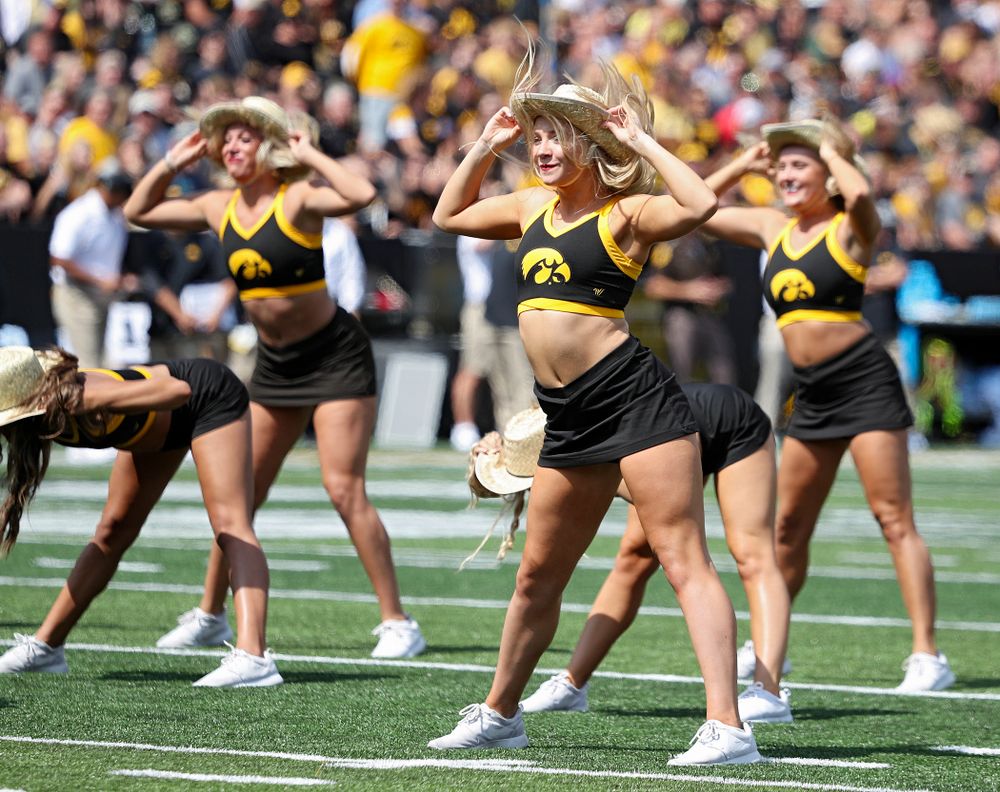 The Iowa Dance team performs during the third quarter of their Big Ten Conference football game at Kinnick Stadium in Iowa City on Saturday, Sep 7, 2019. (Stephen Mally/hawkeyesports.com)