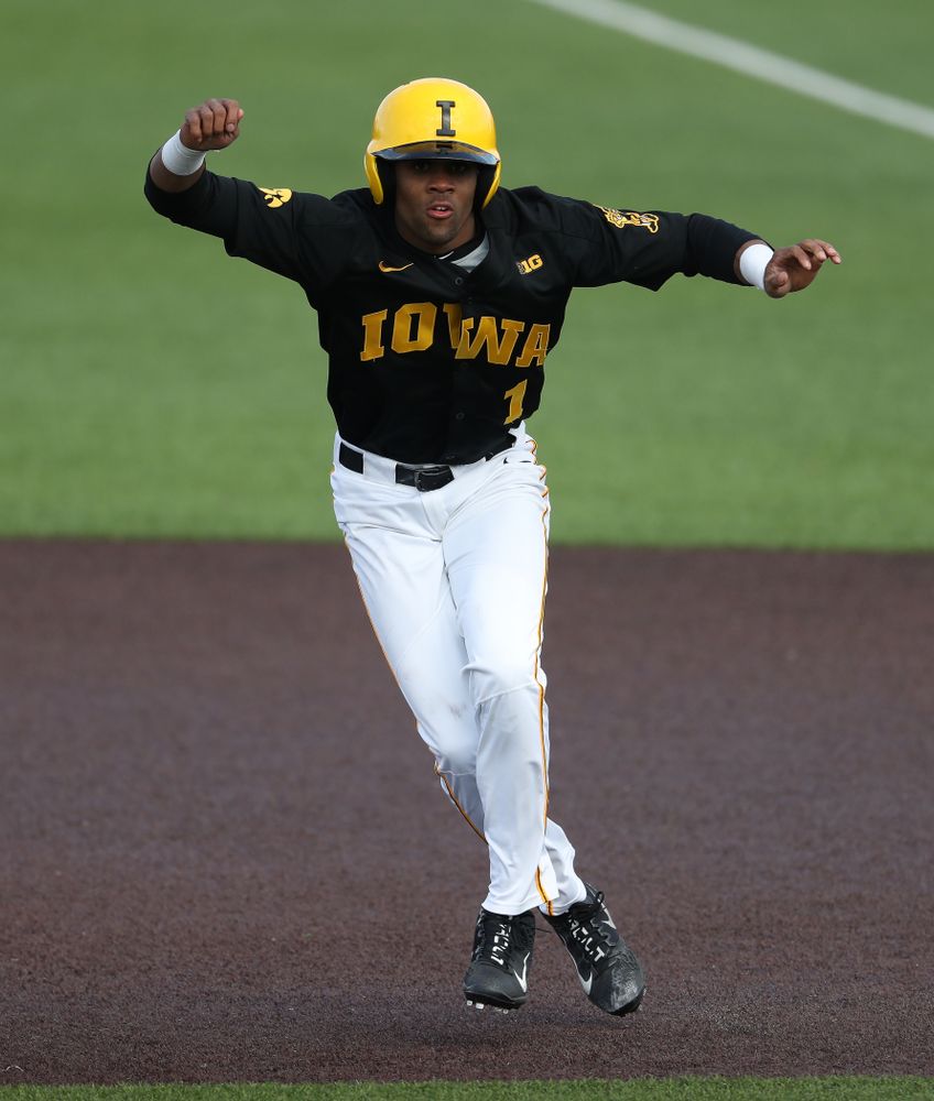 Iowa Hawkeyes infielder Lorenzo Elion (1) against California State Northridge Sunday, March 17, 2019 at Duane Banks Field. (Brian Ray/hawkeyesports.com)